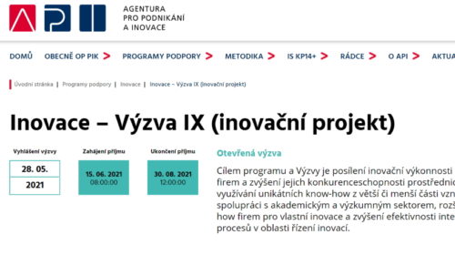 Inovace – Výzva IX (inovační projekt)