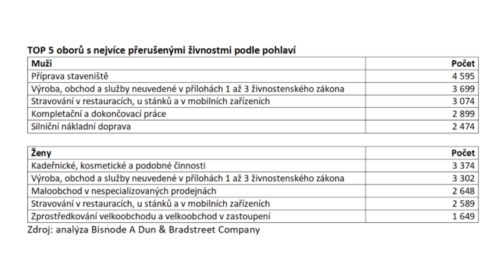 podnikání přerušení statistika
